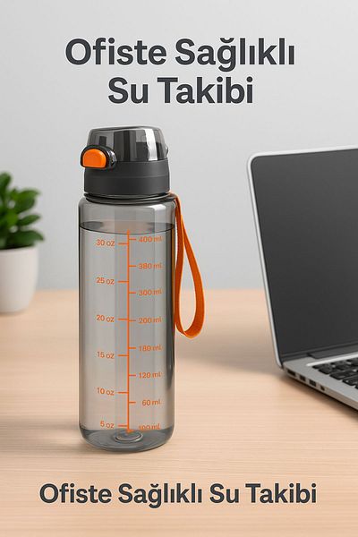 Open Home Concept 1 Liter - Leakproof Sippy Water Bottle Black for School Gym