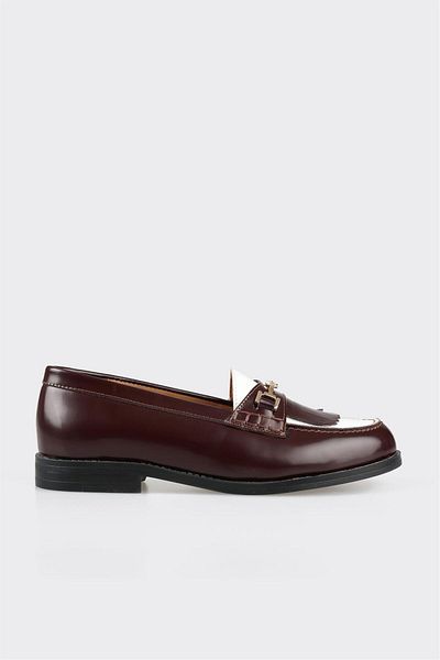 Elle Shoes Claret Red Leather Women's Loafer