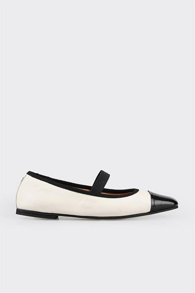 Elle Shoes Ecru Leather Women's Ballerinas