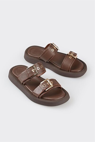 Elle Shoes Kahve Deri Kadın Spor Terlik