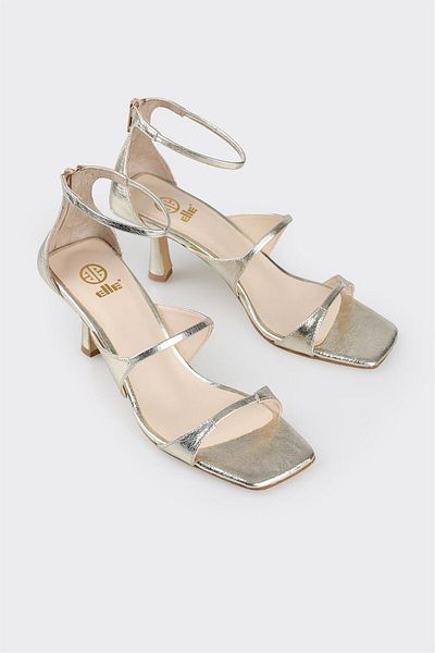 Elle Shoes Gold Leather Women's Heeled Sandals