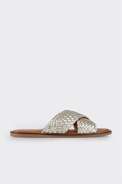 Elle Shoes Gold Leather Women's Flat Slippers