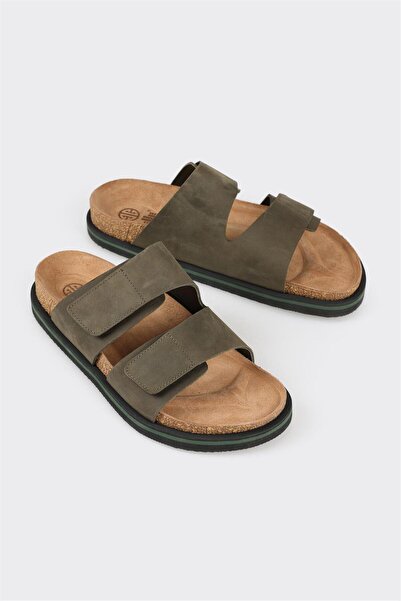 Elle Shoes Haki Deri Erkek Terlik