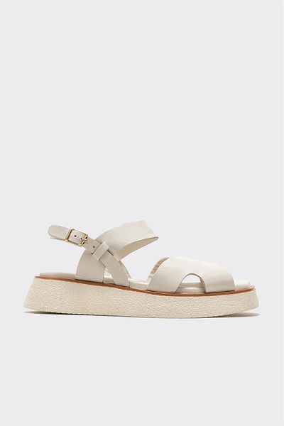 Elle Shoes Beige Leather Women's Sports Sandals