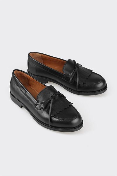 Elle Shoes Black Leather Women's Loafer