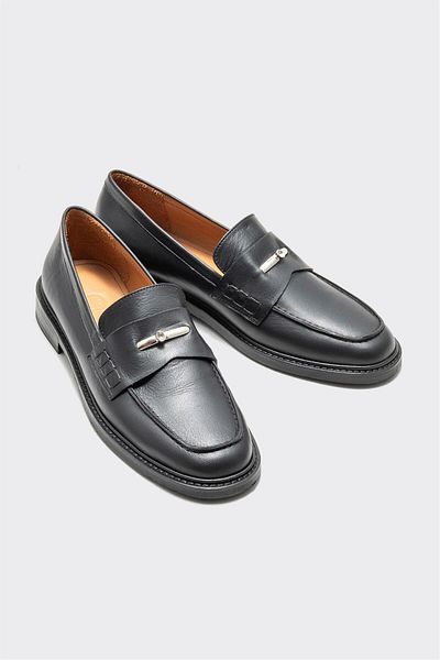 Elle Shoes Black Leather Women's Loafer