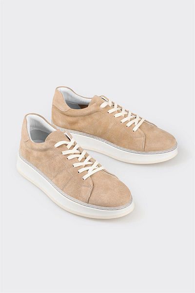 Elle Shoes Beige Leather Men's Sports Shoes