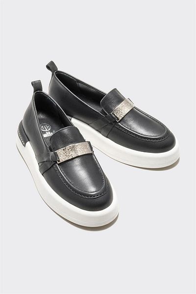 Elle Shoes Black Leather Women's Loafer