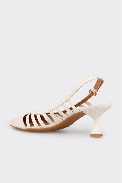 Elle Shoes Ecru Leather Women's Heeled Shoes