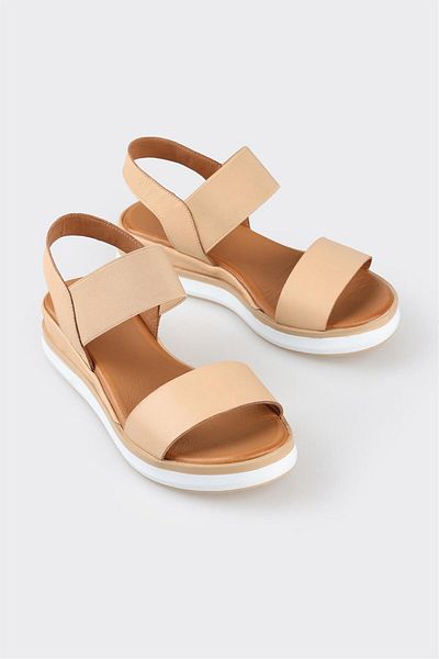 Elle Shoes Natural Leather Women's Wedge Heel Sandals