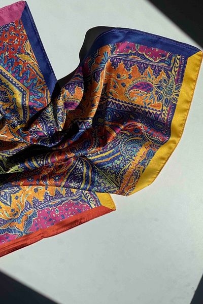 keisy Ethnic Pattern Bandana Scarf with Mixed Color Border