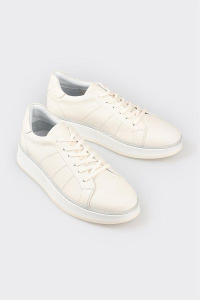Elle Shoes Ecru Leather Men's Sneakers