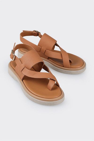 Elle Shoes Ταν δερμάτινα γυναικεία αθλητικά σανδάλια