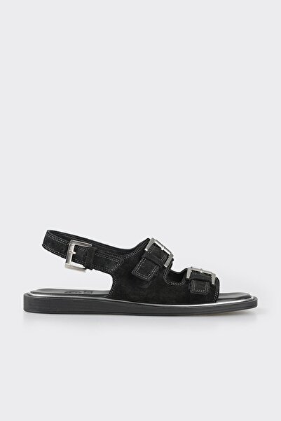 Elle Shoes Siyah Deri Kadın Düz Sandalet