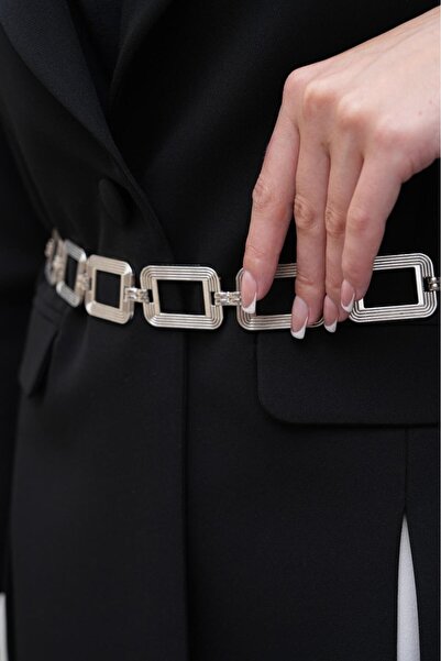 MODAM HİFA Silver Buckle Chain Belt Women's Belt Dress Belt Shirt Belt Coat Belt