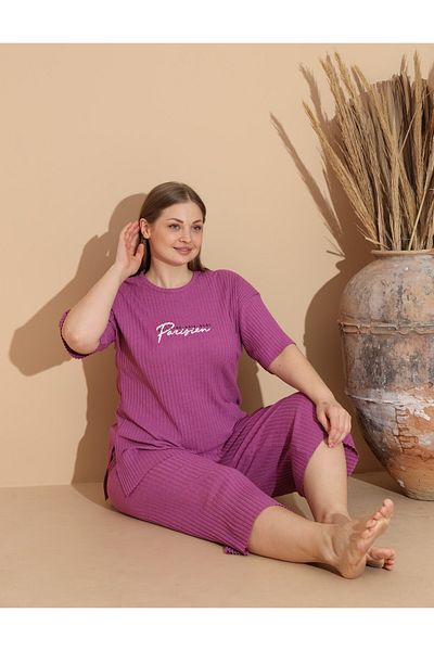 Intisimo Women's Pajamas, Three Quarters, Cotton, Parisien, Large Size, Purple - 4xl