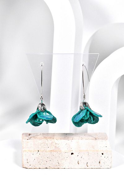 NARRU NARRU earrings, handmade, flower chandelier, turquoise and silver, Teona 02