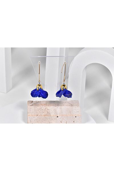 NARRU NARRU earrings, handmade, flower chandelier, blue and gold, Teona 01