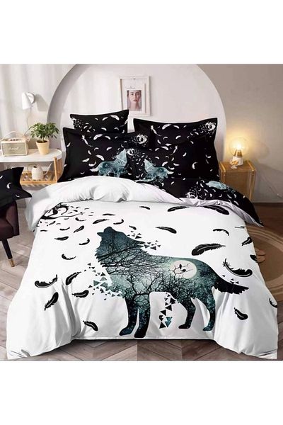 CHIRASO CHIRASO 3D Bedding, FINET, 6 Pieces, Sheet 235x240, 4 Pillowcases, Wolf