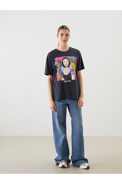 LC Waikiki Tricou de damă cu decolteu rotund din bumbac cu imprimeu prințesă