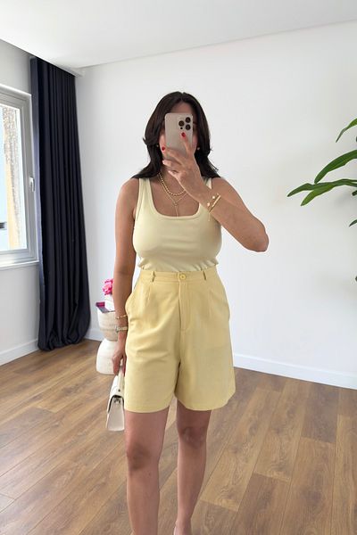 BİRCANÇİL Md Vela Yellow Strap Contrast Detailed Tank Top