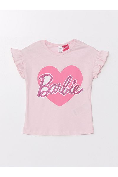 LC Waikiki Crew Neck Short Sleeve Barbie Printed Baby Girl Shorts Pajamas Set