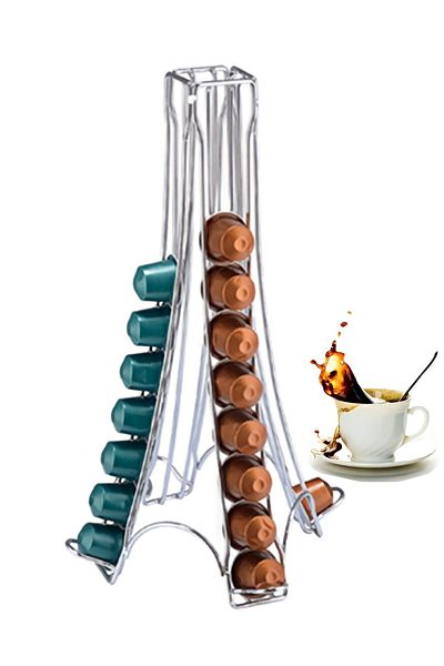 Generic 2 Pieces Coffee Capsule Holder Holds 40 Capsules Large Eiffel Tower - Silver Tower,