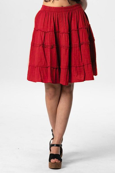 Eliş Şile Bezi Benan Waist Elastic Short Summer Muslin Skirt Red Krmz
