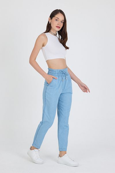Rodi Elastic Waist Double Leg Lace up 100% Cotton Jeans Women's Trousers 5011