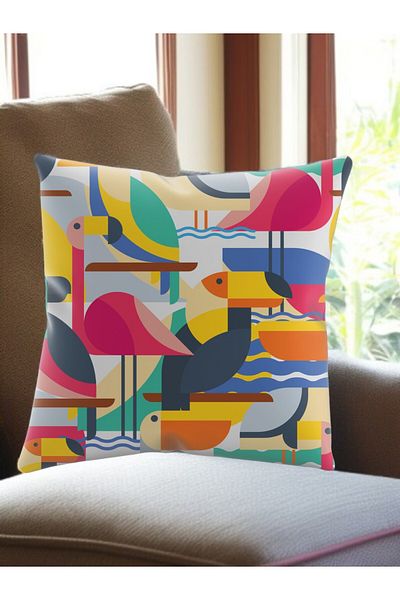 ASDİVA Smr Abstract Tropical Bird Pattern Modern Throw Pillow Decorative Cushion Soft Colorful 43X43