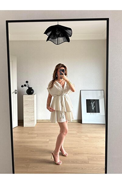 BAŞARAN Φόρεμα από λινό με πλεκτή ζώνη