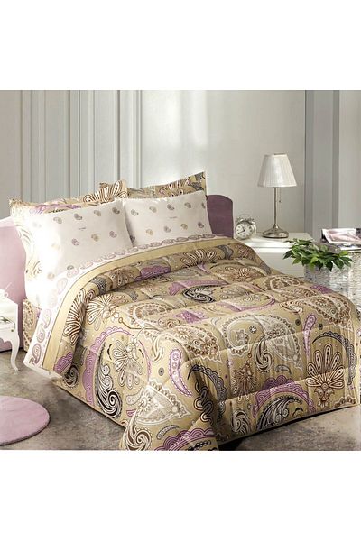 Pierre Cardin Loira Luxury Beige Duvet Set with Purple and Brown Flowers, Single, 6 Piece Set, Made in Spain