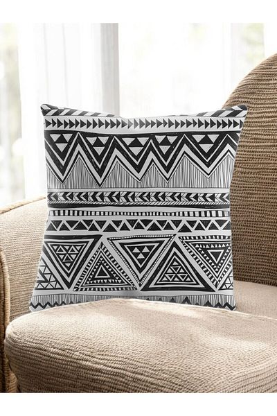ASDİVA Smr Ethnic Geometric Zigzag Pattern Decorative Throw Pillow Black White 43X43