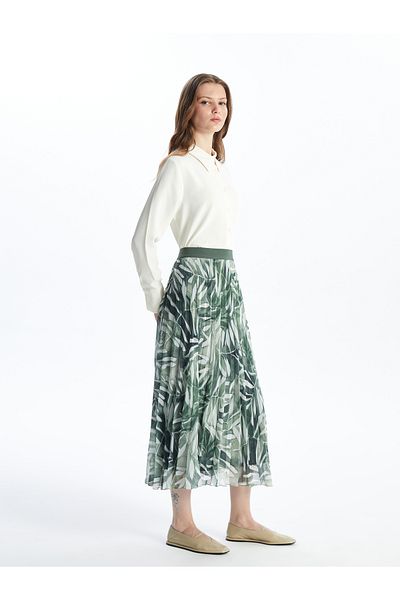 LC Waikiki Patterned Women's Chiffon Skirt with Elastic Waist