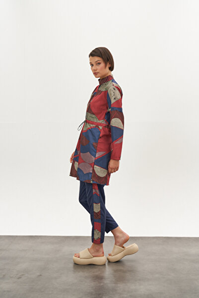 Mevra Stoperli Desenli Tesettür Mayo İndigo