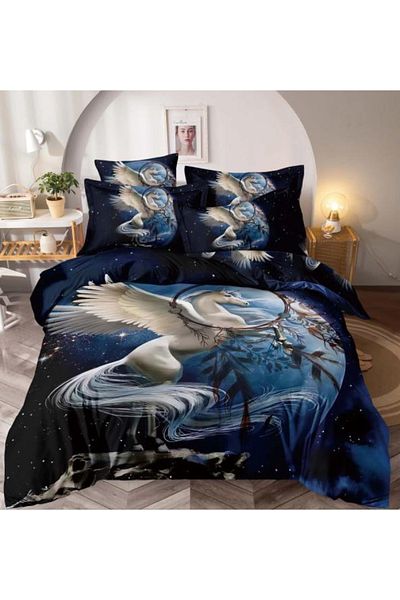 CHIRASO CHIRASO 3D Bedding, FINET, 6 Pieces, Sheet 235x240, 4 Pillowcases, Winged Horse