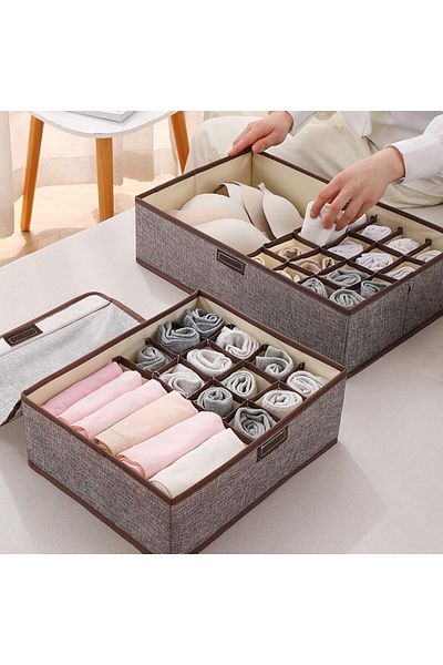 Saharaz Foldable Underwear Drawer Storage Box, Durable and Breathable, 17 Compartments, Navy Blue