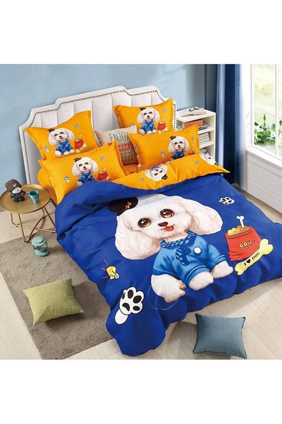 CHIRASO CHIRASO 3D Bedding, FINET, 6 Pieces, Sheet 235x240, 4 Pillowcases, Puppy