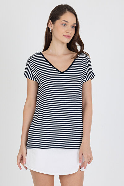 Rodi Front Back V-Neck Black Women's T-Shirt 0003