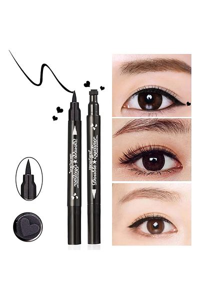 Flippy Creion de ochi lichid, creion de ochi 2 în 1 și ștampilă în formă de inimă, rezistent la apă, pentru ochi/corp, 50g, 12,7x3cm, negru
