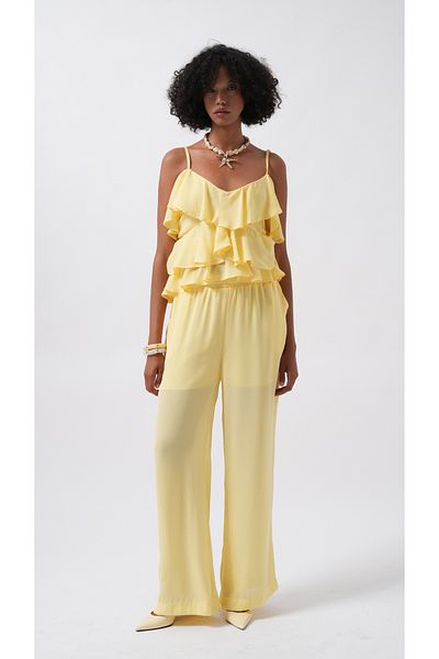 Black Fashion Wide Leg Lined Tulle Yellow Trousers