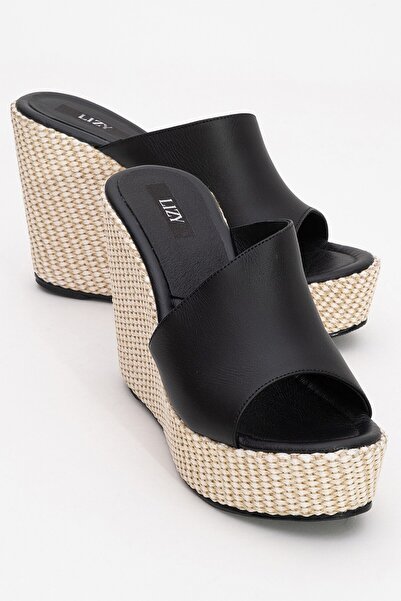 Lizy Shoes Чорні жіночі капці з натуральної шкіри на підборах з плетеним верхом