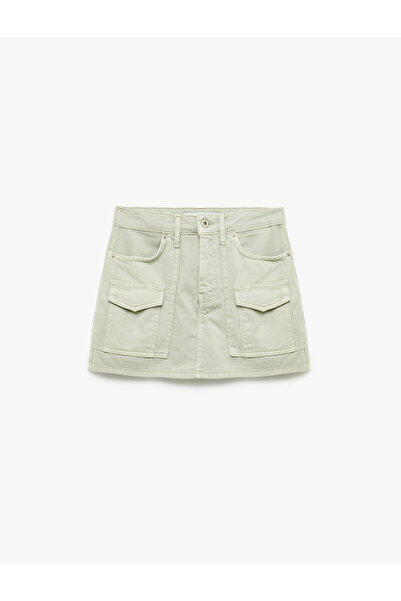 Koton Kargo Cep Detaylı Düğmeli Pamuklu Mini Şort Etek