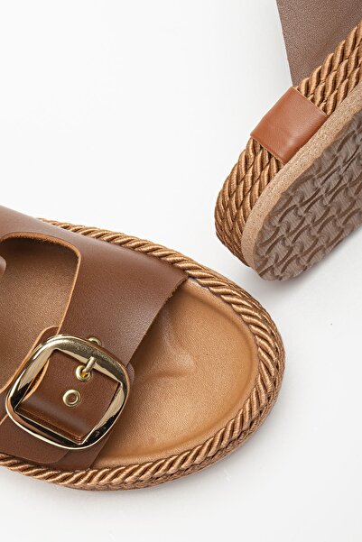 Hayalimdeki Ayakkabı Γυναικεία Καφέ Καθημερινή Διπλή Πόρπη Άνετη Σόλα Ψάθινα Σανδάλια Παντόφλες