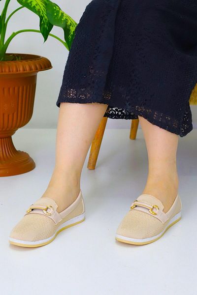 Weynes Women's Beige Mesh Comfortable Daily Ballerinas Wsb3060