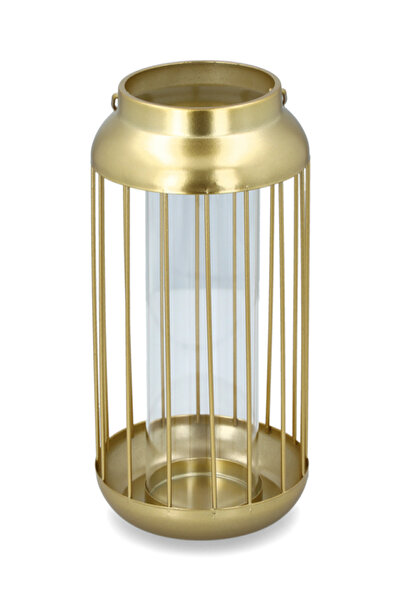 SERENE فانوس معدني تقليدي متين ذو قاعدة مسطحة مزخرف أنيق مع أسطوانة زجاجية