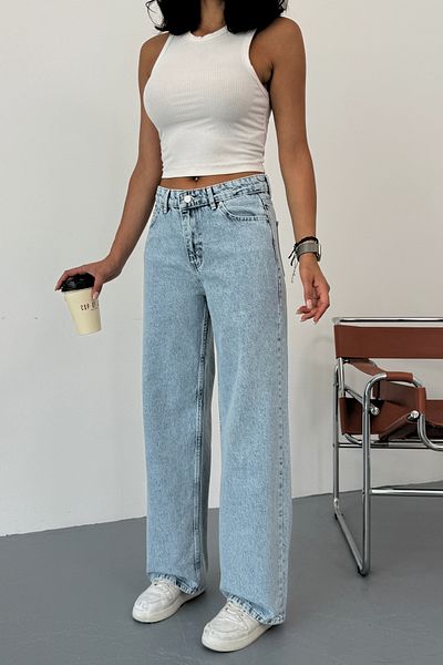 alanora Light Blue High Waist Wide Leg Jeans Trousers
