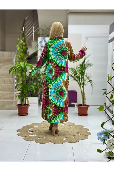 Punta Otantik Sln31115 Cotton Viscose Buttoned Long Selin Dress
