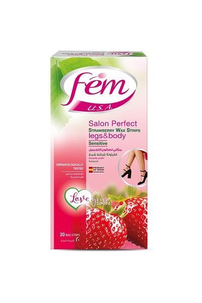 Fem USA Legs & Body Sensitive Wax Strips Enriched With Strawberry