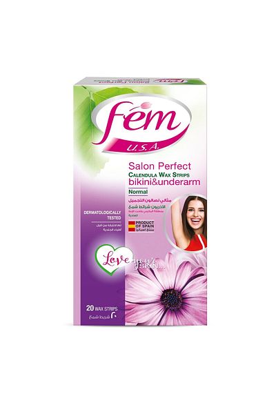 Fem USA Bikini and Underarms Wax Strips for Normal Skin Enriched with Calendula 20pcs